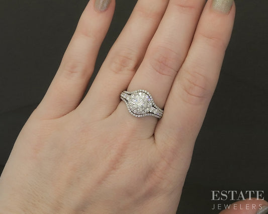 18k White Gold Round Natural 1.97ctw Diamond Halo Engagement Ring 5.4g p31515