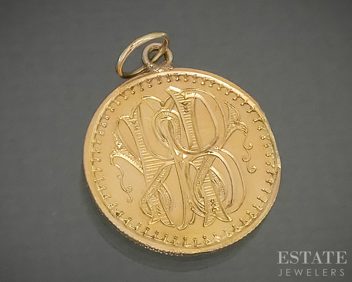 22k Yellow Gold 1853 Liberty Head $1 Gold Coin Pendant Love Token 3.8g p31481