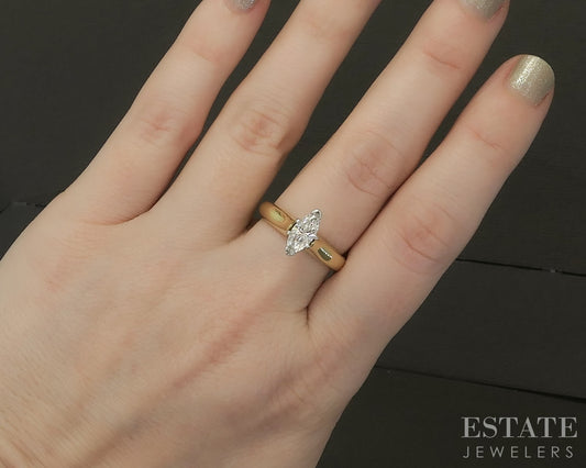 18k & Platinum Marquise GIA Natural .74ct Diamond Solitaire Ring p31497