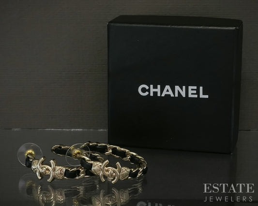 Chanel CC Logo Black Cord Hoop Ladies Earrings p30843