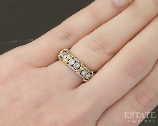 Platinum & 18k Gold Tiffany & Co. Schlumberger Diamond 16 Stone Ring p29302