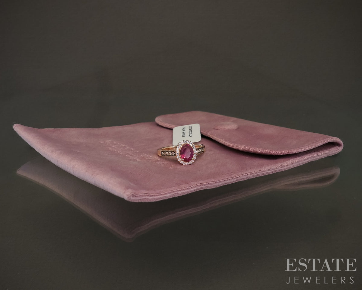 Silver Rose Sterling Suzy LeVian Red & White CZ Halo Ladies Ring 6.6g p30177