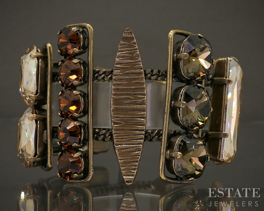 Vintage Philippe Ferrandis Rhinestone Panel Link Bracelet 6.5"L p30111