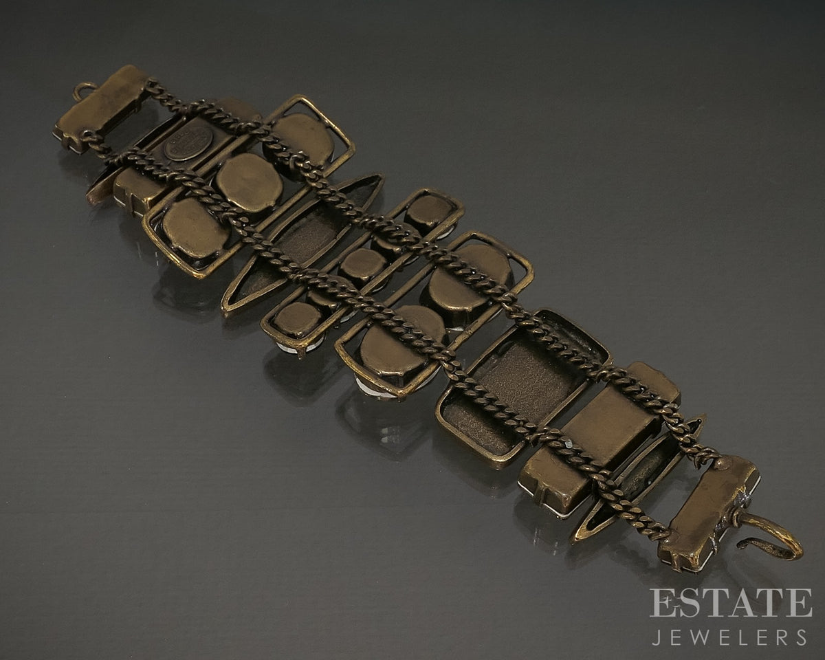 Vintage Philippe Ferrandis Rhinestone Panel Link Bracelet 6.5"L p30111