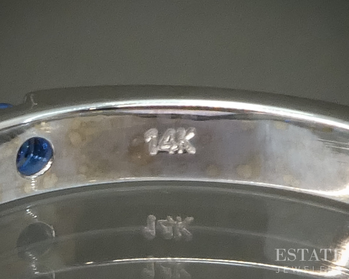14k White Gold Blue Sapphire & Diamond Ladies Band Ring 4g p29230b