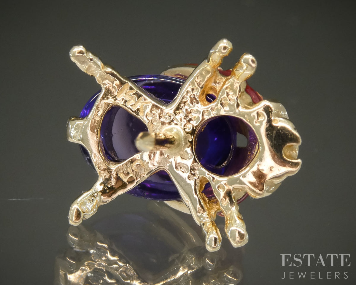 14k Yellow Gold EFFY Natural Amethyst Enameled Ladybug Pin 3.1g p30778