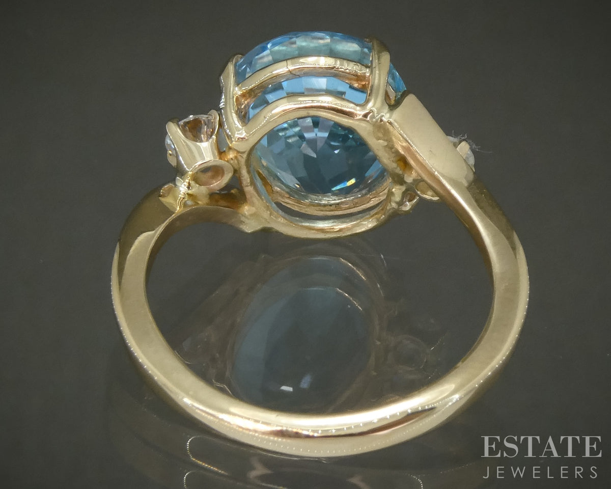 14k Yellow Gold Oval Natural Blue Topaz & Diamond Ladies Ring 4g p28701