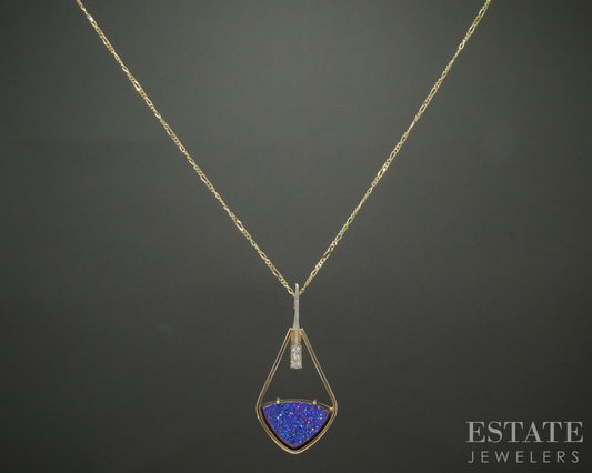 14k Yellow Gold Druzy Quartz & Diamond Custom Necklace 6.3g 18"L p15896