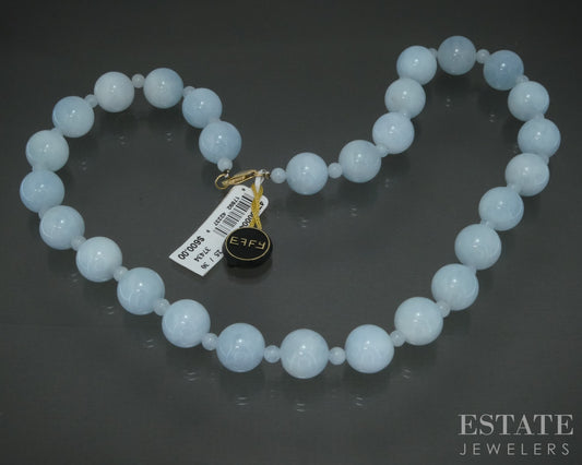 14k Yellow Gold EFFY Natural Milky Aquamarine Beaded Necklace 18"L p30601