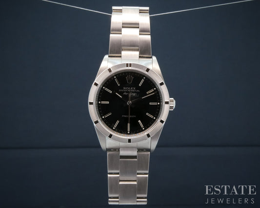 2010 Rolex Air-King 14010 Engine Turned Black Dial Mens Watch p28115