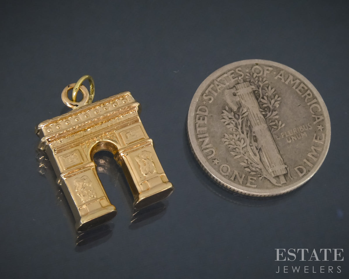18k Yellow Gold Dimensional Arc de Triomphe Monument Charm 1.4g p29638