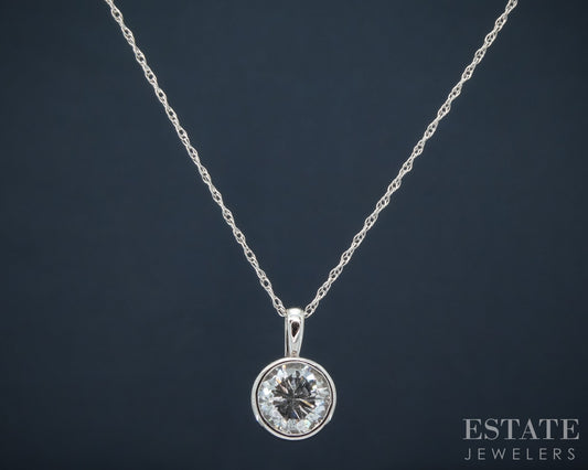 14k White Gold Round Natural 1.96ct Diamond Bezel Solitaire Necklace 2.5g p30614