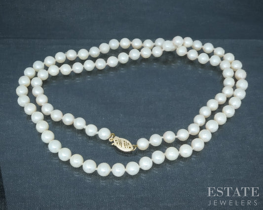 14k Yellow Gold 5.8-6.4mm Cultured Akoya Pearl Ladies Necklace 24"L p30210b