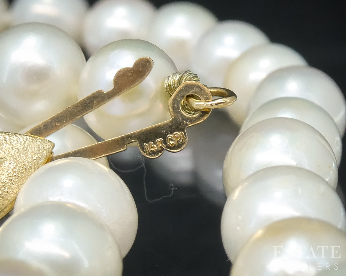 14k Yellow Gold 6.4mm Cultured Akoya Pearl Shell Clasp Necklace 18"L p30575b