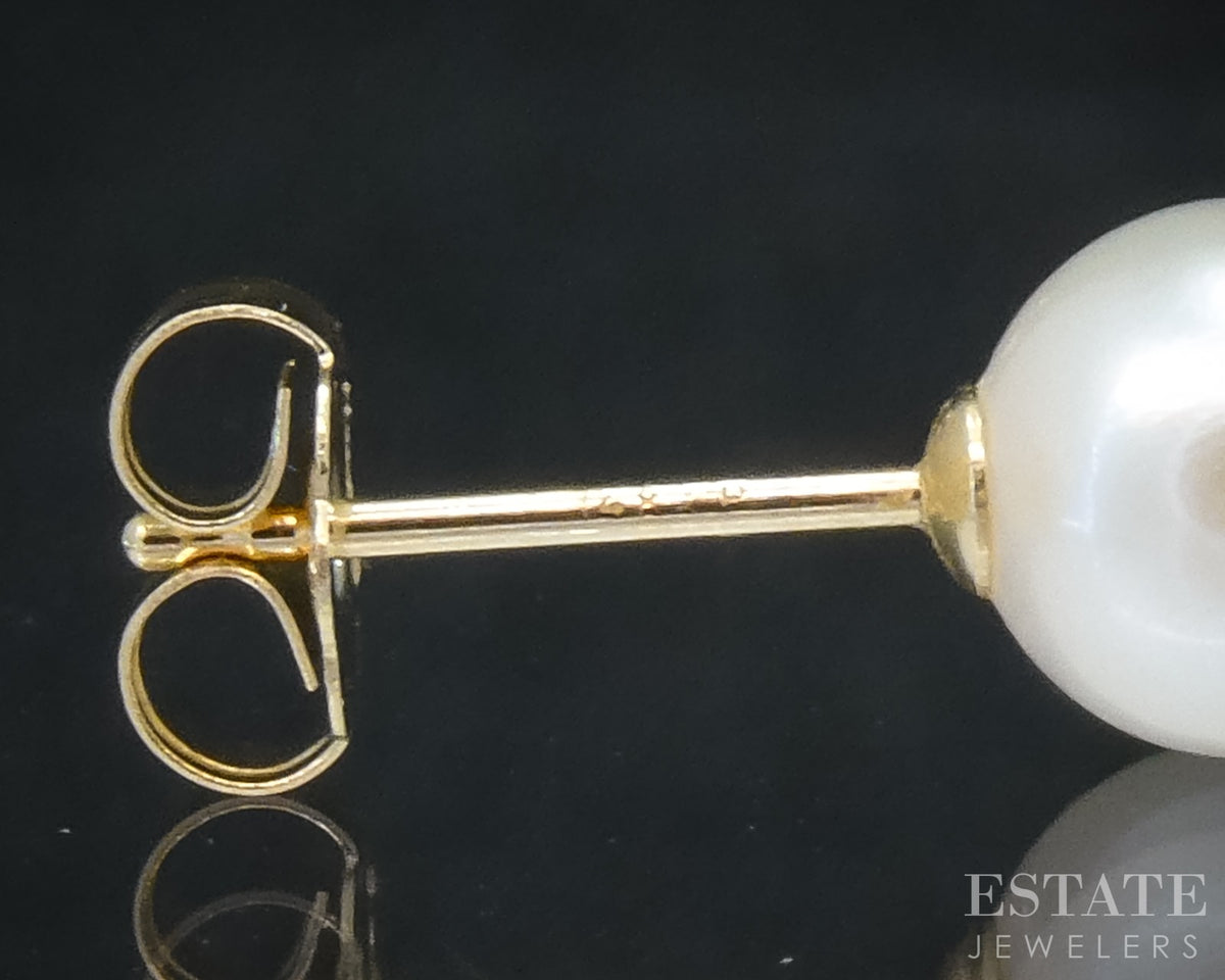 14k Yellow Gold 6mm Akoya Pearl Stud Ladies Earrings p30576b