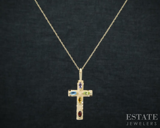 14k Yellow Gold Natural Multi Gem Cross Ladies Necklace 1.7g 18"L p30387b