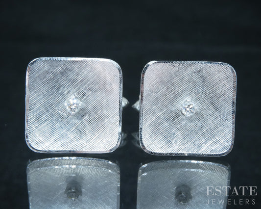 Vintage 14k White Gold Natural Diamond Men's Cufflinks 12.2g p30906