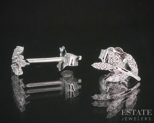 10k White Gold Lab Created .11ctw Diamond Leaf Stud Earrings p30775