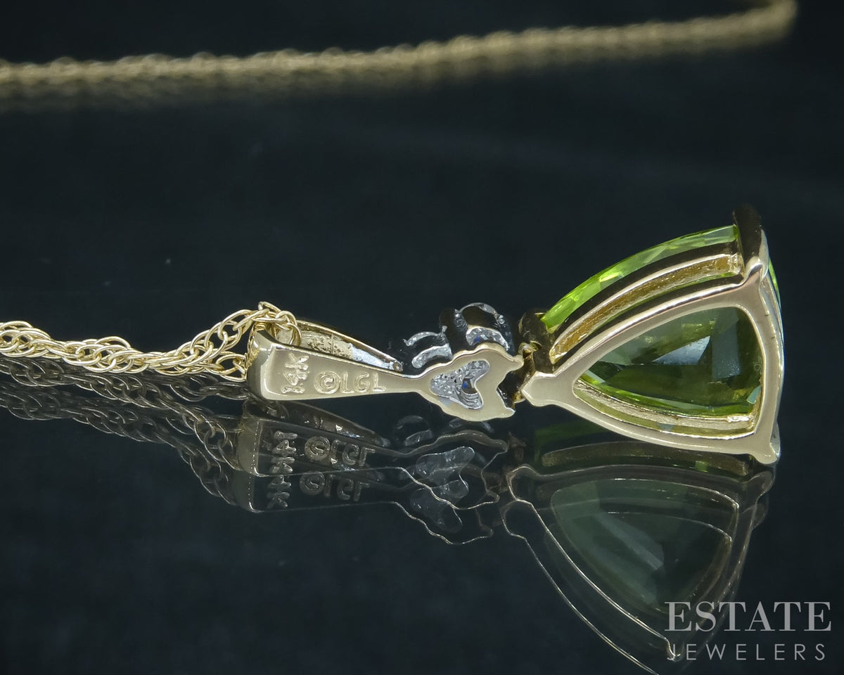 14k Yellow Gold Natural Peridot & Diamond Ladies Necklace 2.3g 18"L p31204