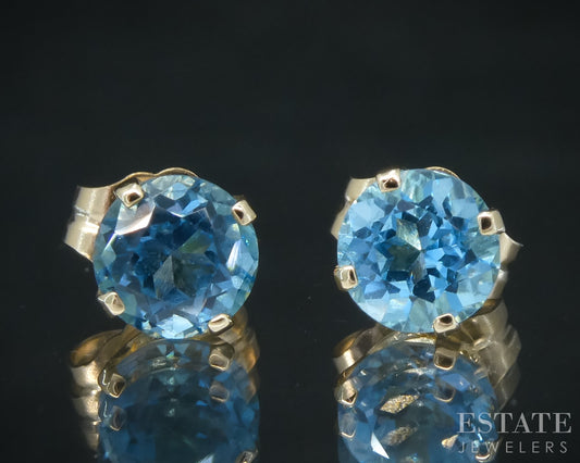 14k Yellow Gold 5mm Round Natural Blue Topaz Stud Earrings 0.9g p31073