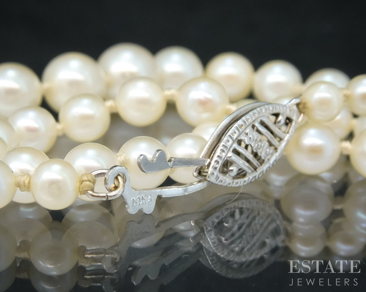 Vintage 14k White Gold 3.3-6.8mm Cultured Akoya Pearl Necklace 20"L p31090