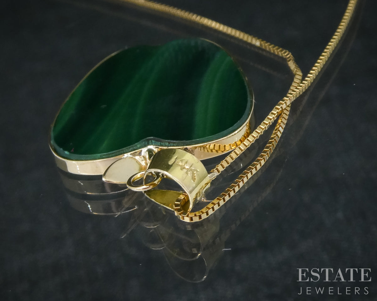 14k Yellow Gold Natural Malachite Apple Ladies Necklace 3.1g 20"L p31543