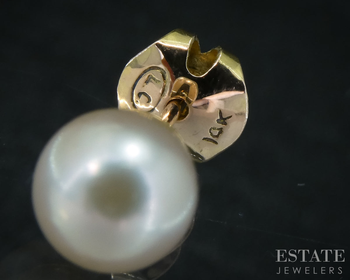 14k Yellow Gold 6.8mm Akoya Pearl Stud Ladies Earrings p31534