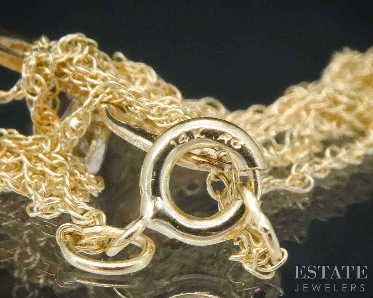 Vintage 14k Yellow Gold Natural Diamond Bow Ladies Necklace 1.2g 18.5"L p27874