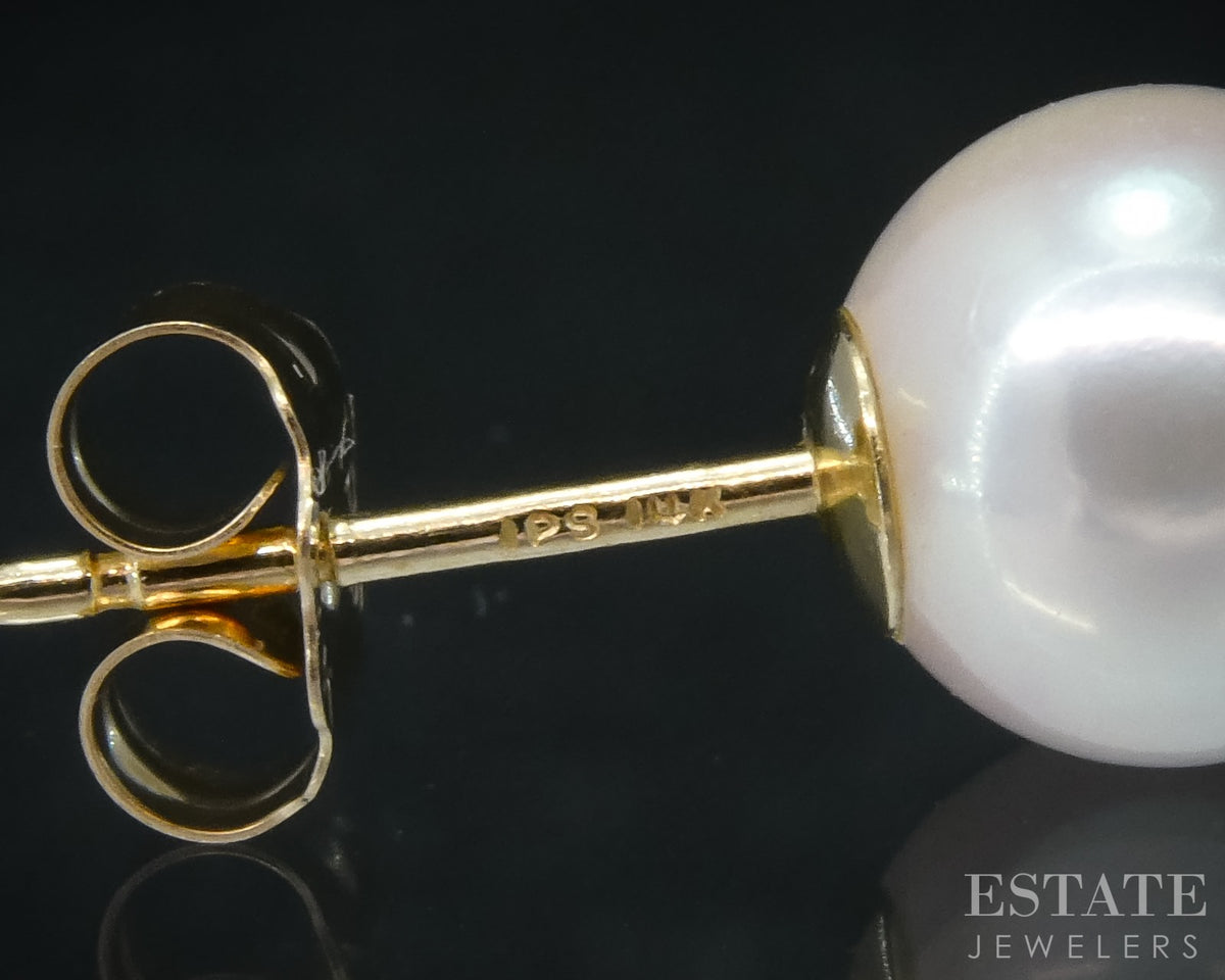 14k Yellow Gold 7.1mm Akoya Pearl Stud Ladies Earrings p31563