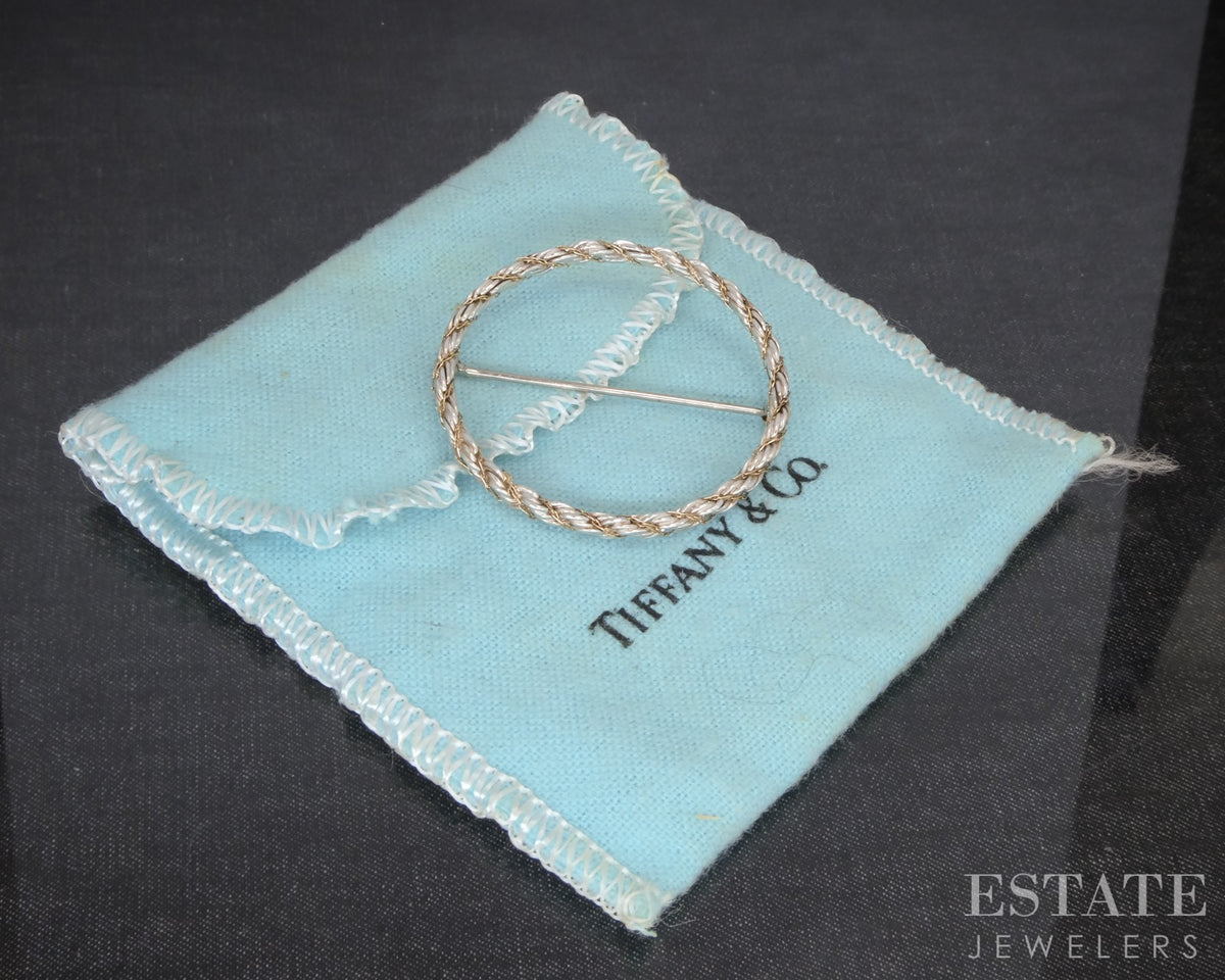 14k & Sterling Silver Tiffany & Co. Wrapped Circle Pin Brooch 4.4g p31589
