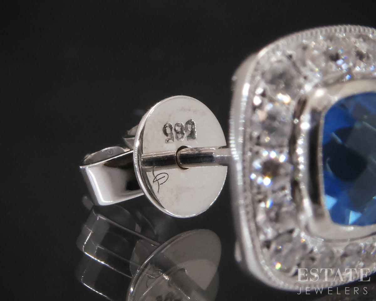 14k White Gold Natural Blue Topaz & Diamond Stud Earrings 2.2g p29211