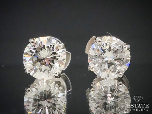 NEW 14k White Gold Round Cut Natural 1.98ctw Diamond Stud Earrings i3627