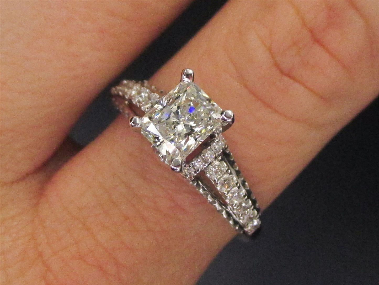 Estate 14k White Gold IGI 1.01ct Radiant Diamond Engagement Ring 3.7g i6879