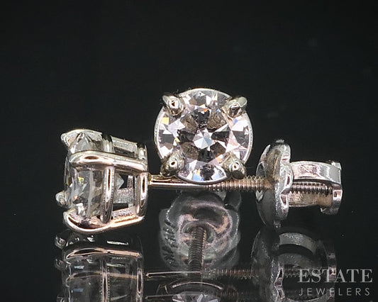 NEW 14k White Gold Natural .70ctw Diamond Screw Back Earrings i7427