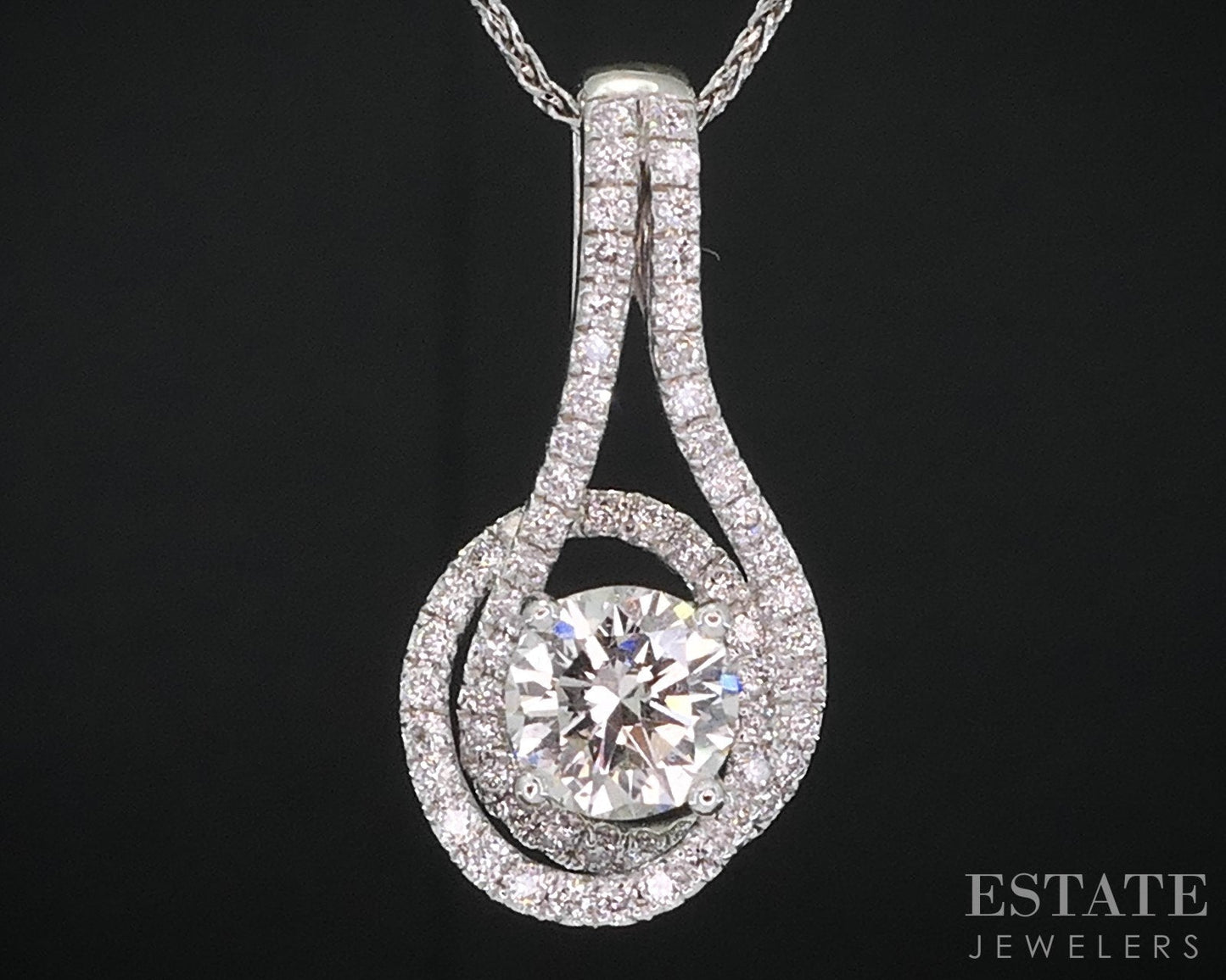 14k White Gold Round Cut Natural .78ctw Diamond Free Form Necklace 3.3g i7920