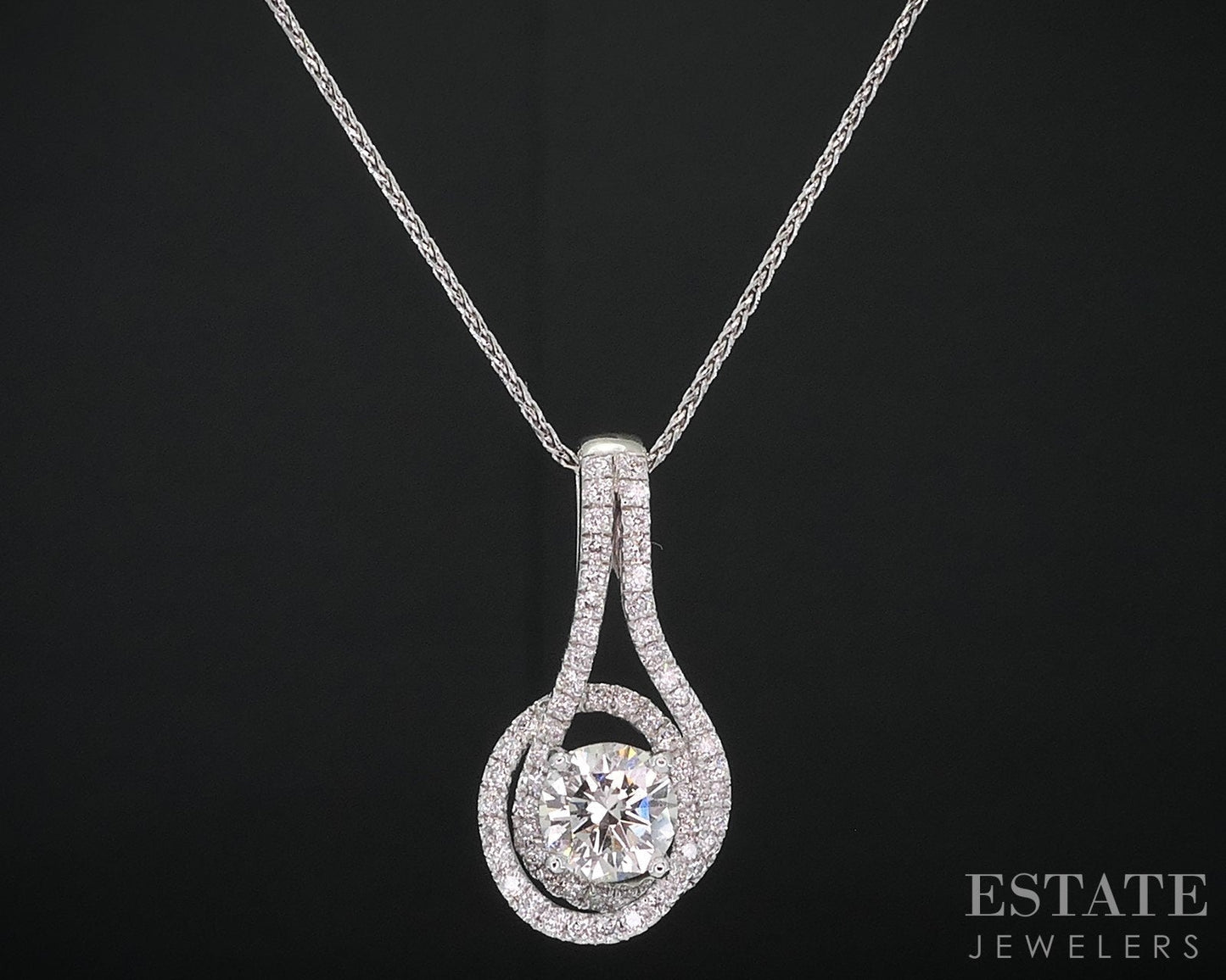 14k White Gold Round Cut Natural .78ctw Diamond Free Form Necklace 3.3g i7920