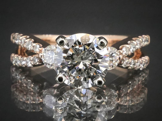 Estate 14k Rose Gold Round Cut Natural 1.07ct Diamond Engagement Ring 3.7g i8157