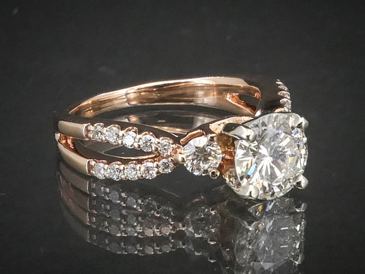 Estate 14k Rose Gold Round Cut Natural 1.07ct Diamond Engagement Ring 3.7g i8157