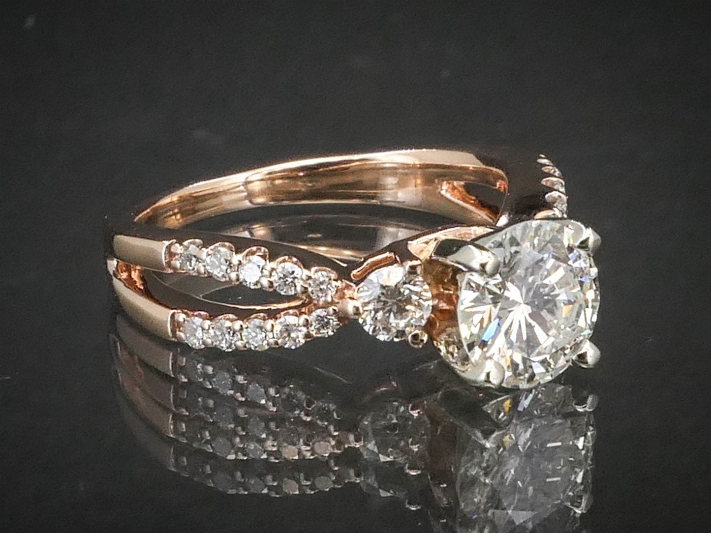 Estate 14k Rose Gold Round Cut Natural 1.07ct Diamond Engagement Ring 3.7g i8157
