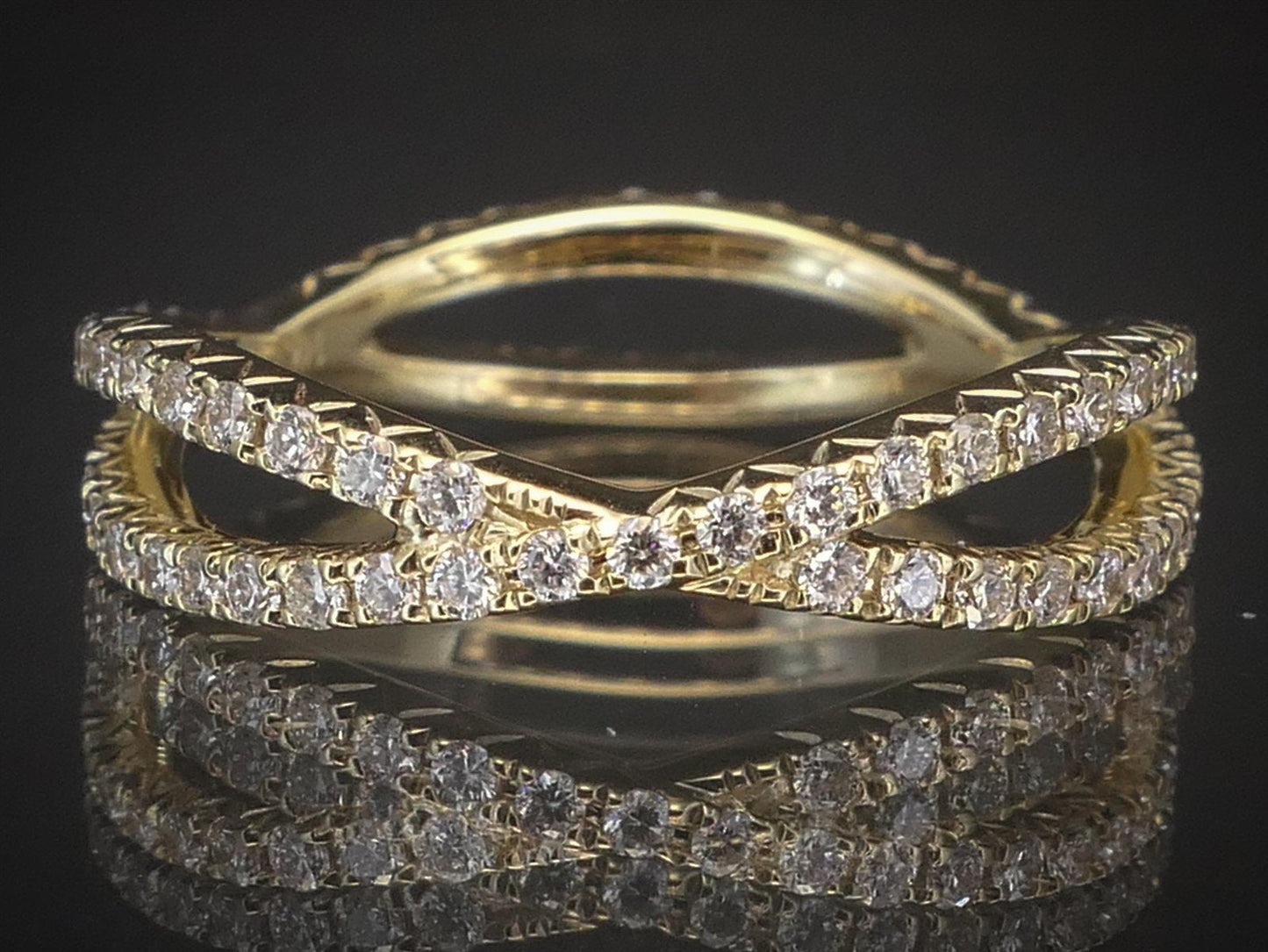 NEW 14k Yellow Gold Natural .61ctw Diamond Crossover Eternity Band Ring 2g i8463