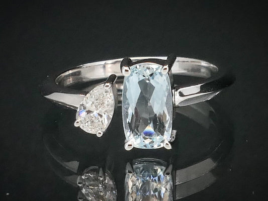 Custom 14k White Gold Natural .95ct Aquamarine & Diamond Ring 3.2g i11022