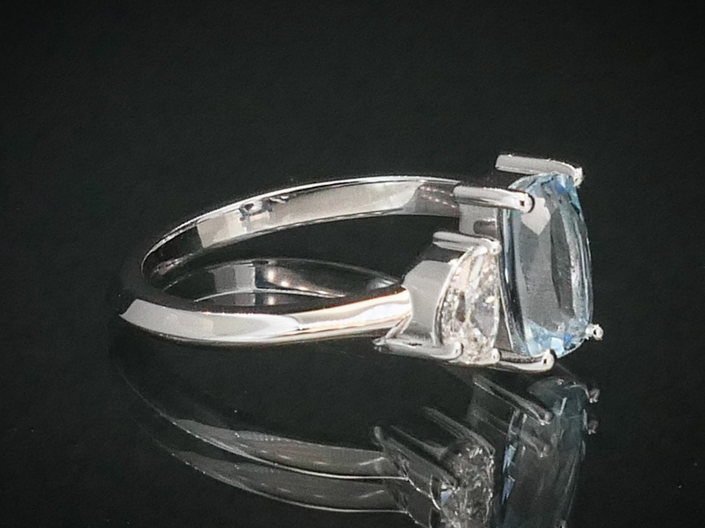 Custom 14k White Gold Natural .95ct Aquamarine & Diamond Ring 3.2g i11022