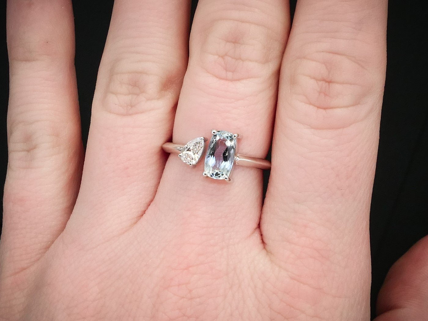 Custom 14k White Gold Natural .95ct Aquamarine & Diamond Ring 3.2g i11022