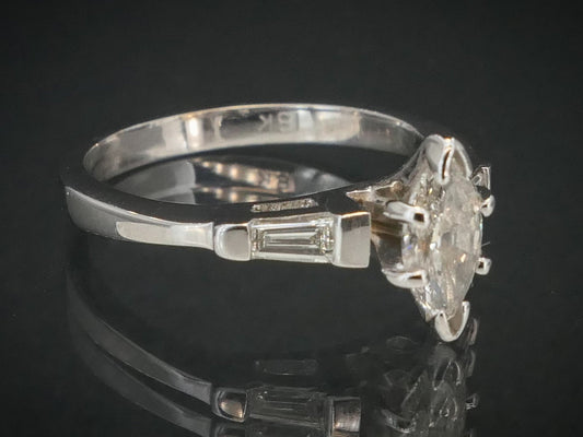 Vintage 18k White Gold Marquise Cut .48ctw Diamond Engagement Ring 3.2g i11230