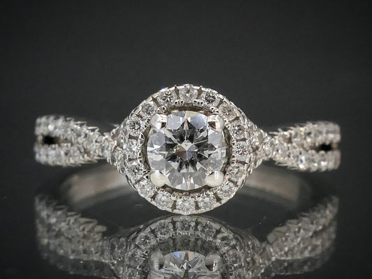 14k White Gold Halo Round Natural .53ctw Diamond Engagement Ring 3.1g i11267