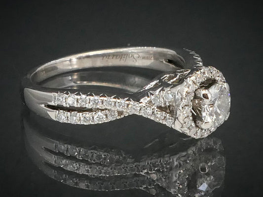 14k White Gold Halo Round Natural .53ctw Diamond Engagement Ring 3.1g i11267