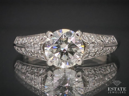 14k White Gold GIA Round Natural .93ctw Diamond Engagement Ring 3.1g i12021