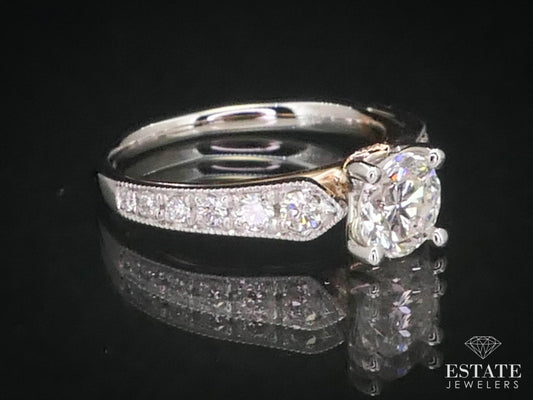 NEW 14k Two Tone Gold Round GIA Natural .98ct Diamond Engagement Ring 3g i11832