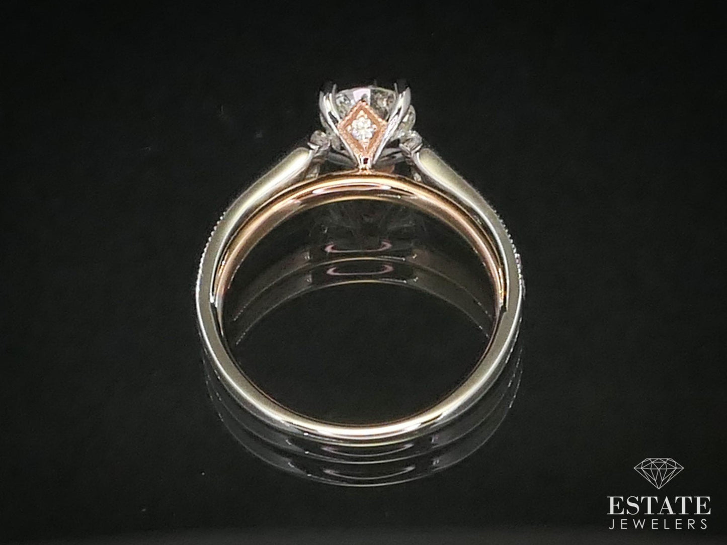 NEW 14k Two Tone Gold Round GIA Natural .98ct Diamond Engagement Ring 3g i11832