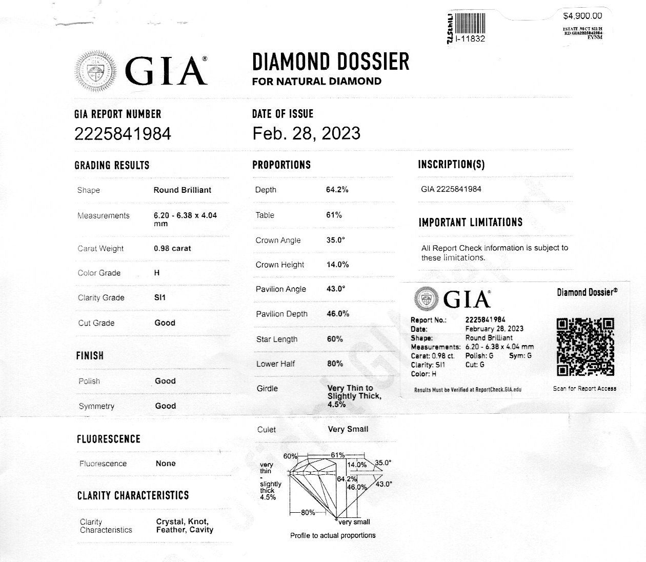 NEW 14k Two Tone Gold Round GIA Natural .98ct Diamond Engagement Ring 3g i11832